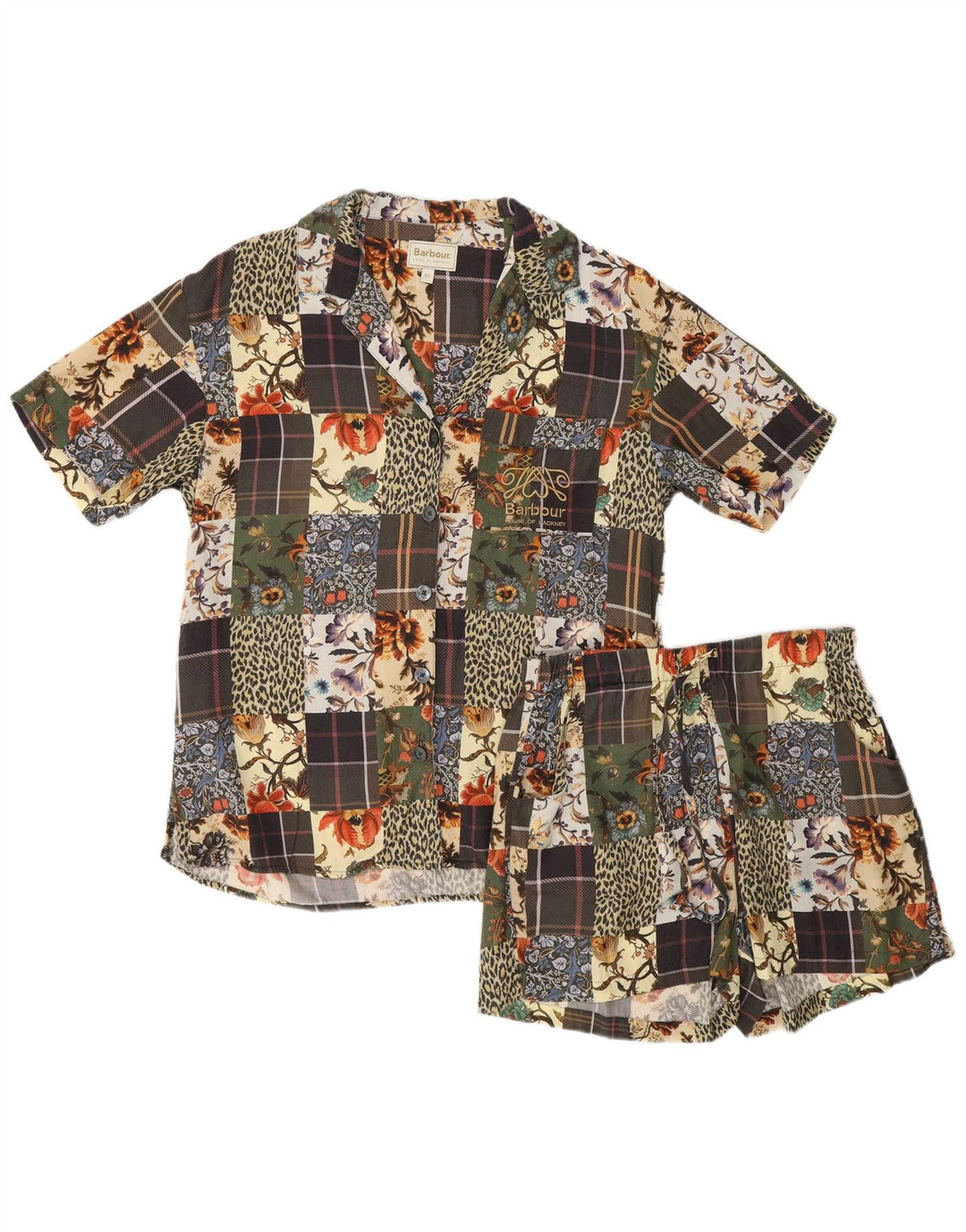 Barbour pigiameria da donna set da 2 pezzi UK 6 XS W26 patchwork multicolore