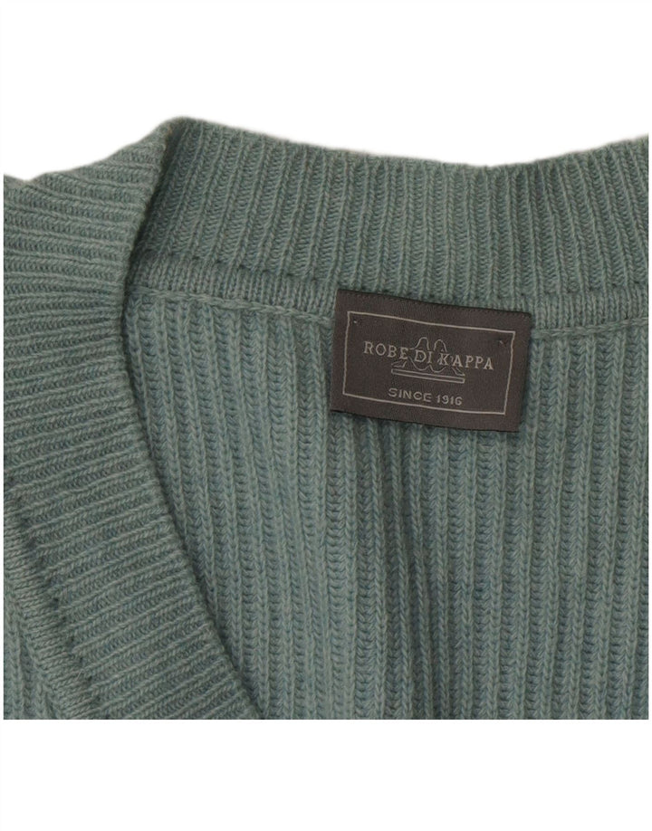Kappa Mens V-Neck Jumper Sweater Large Blue Wool