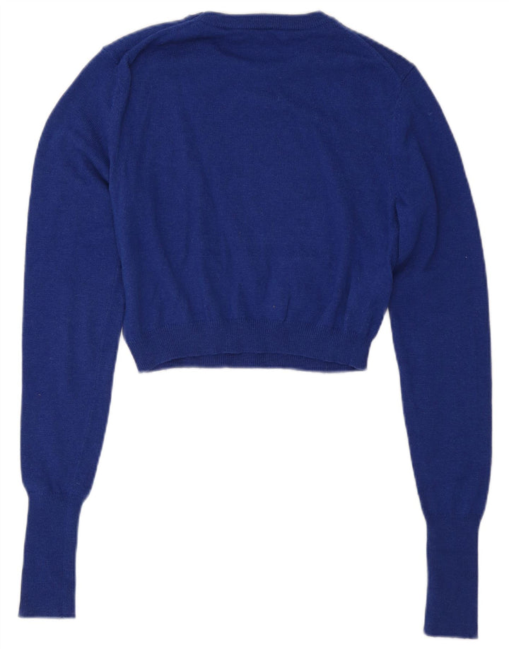 Zara Womens Crop Crew Neck Jumper Sweater UK 12 Medium Blue