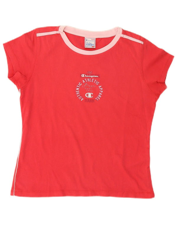 Champion Damen Crop Graphic T-Shirt Top UK 14 Large Pink