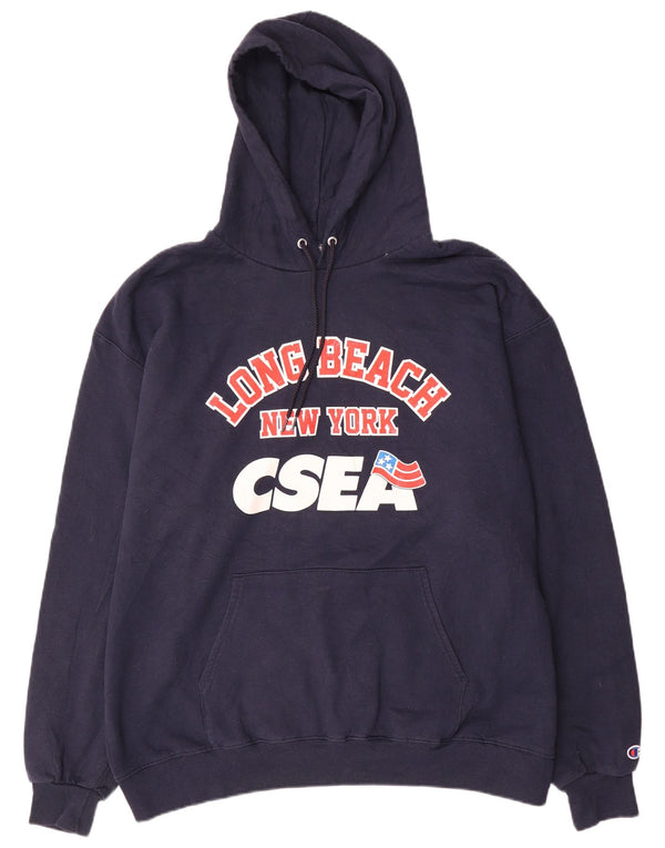 Maglione con cappuccio grafico da uomo Champion 2XL cotone blu navy