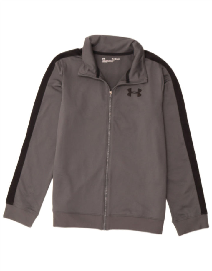 UNDER ARMOUR Boys Tracksuit Top Jacket 11-12 Years Large Grey Colourblock