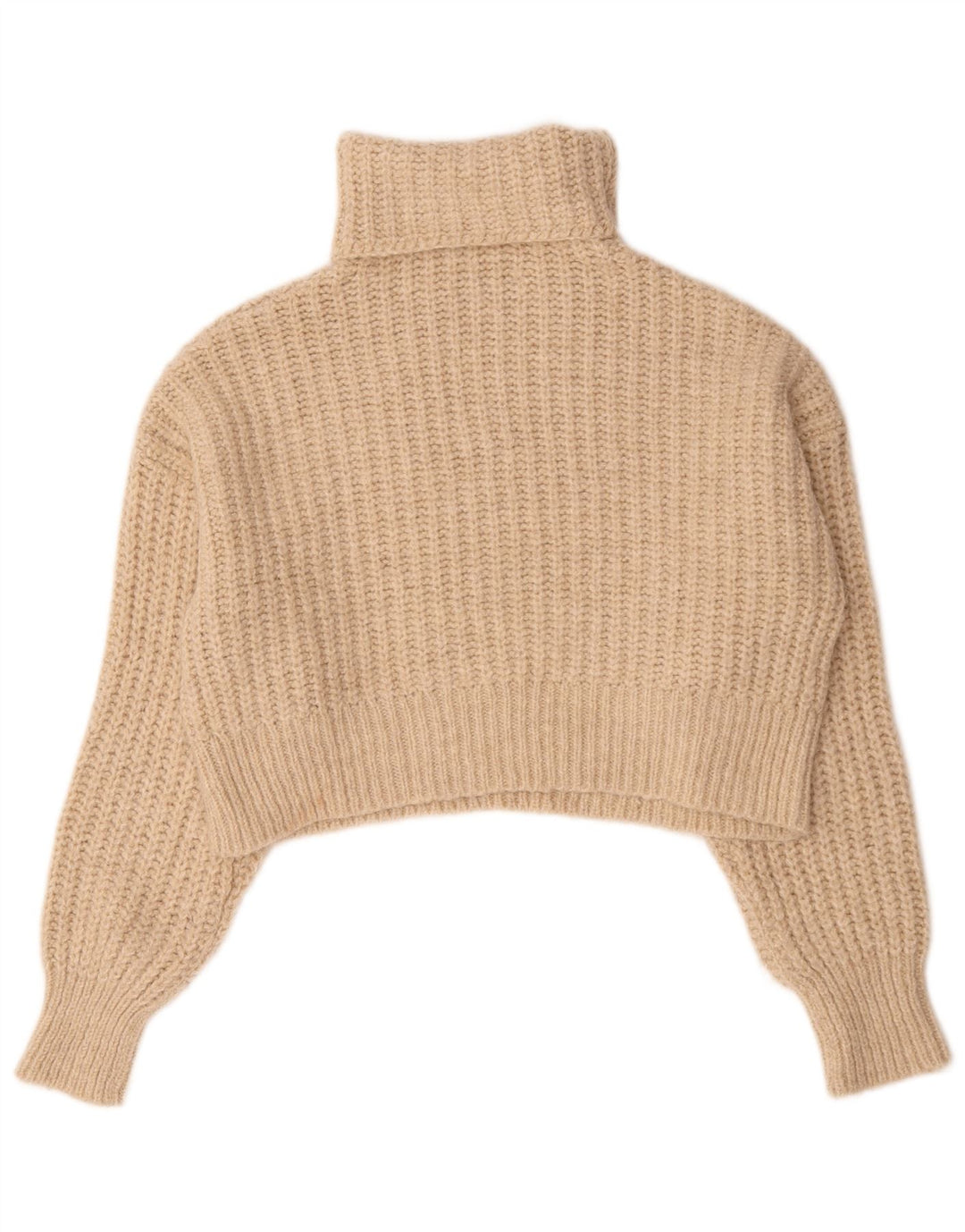 Zara Womens Crop Oversized Roll Neck Jumper Sweater UK 10 Small Beige