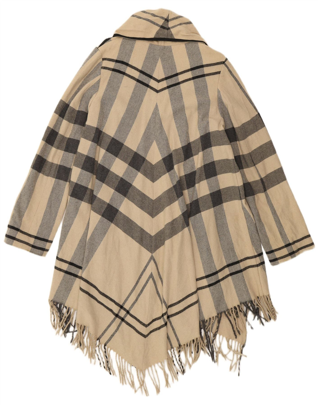 Zara Womens Open Relaxed Fit Overcoat UK 10 Small Beige Plaid Wool