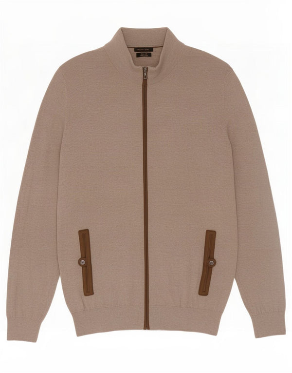 Massimo Dutti Cardigan Homme Pull Large Beige Colorblock Coton