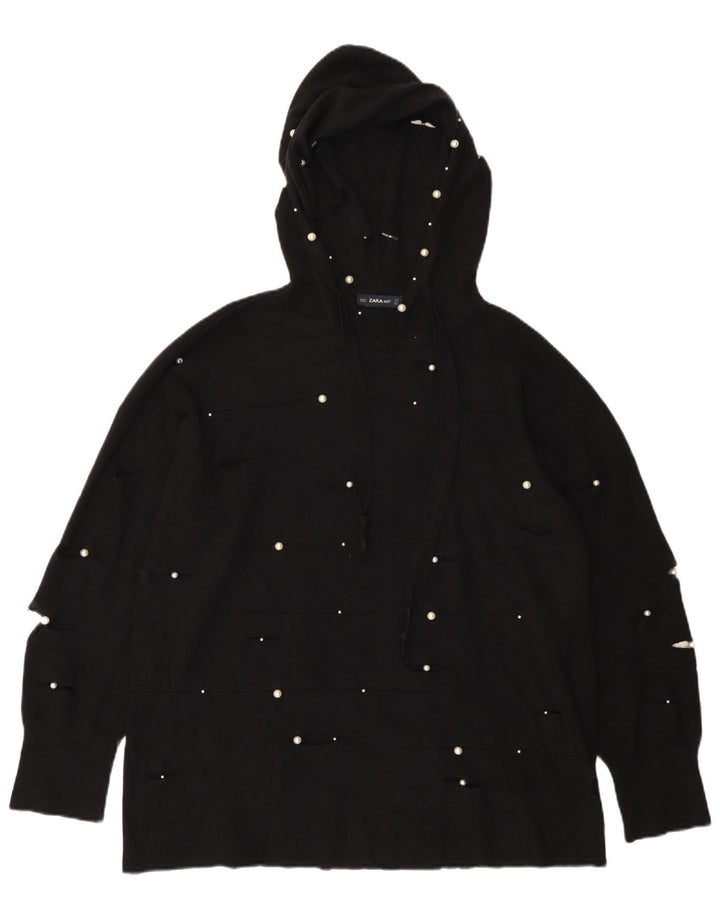 Zara Womens Hooded Oversized Jumper Sweater UK 10 Small Black