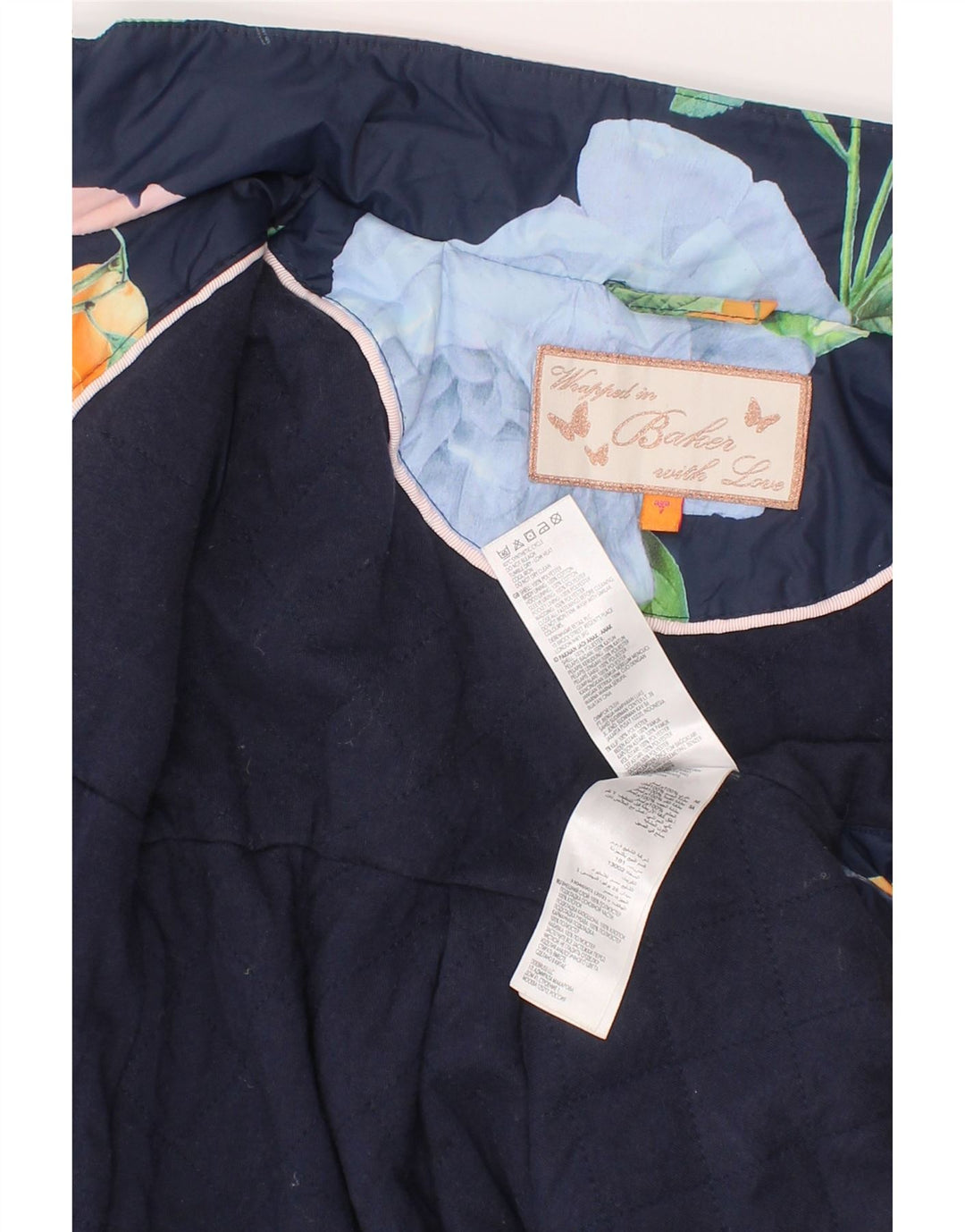 Ted Baker Girls Raincoat 6-7 Years Navy Blue Floral Polyester