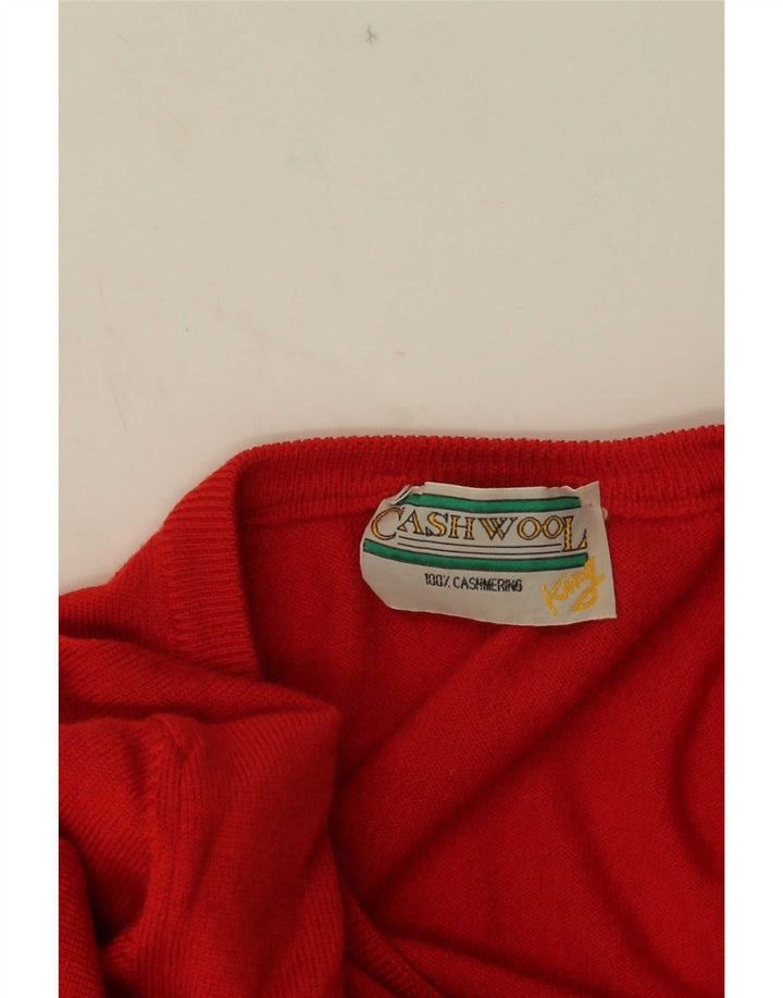 Vintage Mens V-Neck Jumper Sweater IT 50 Medium Red Cashmere