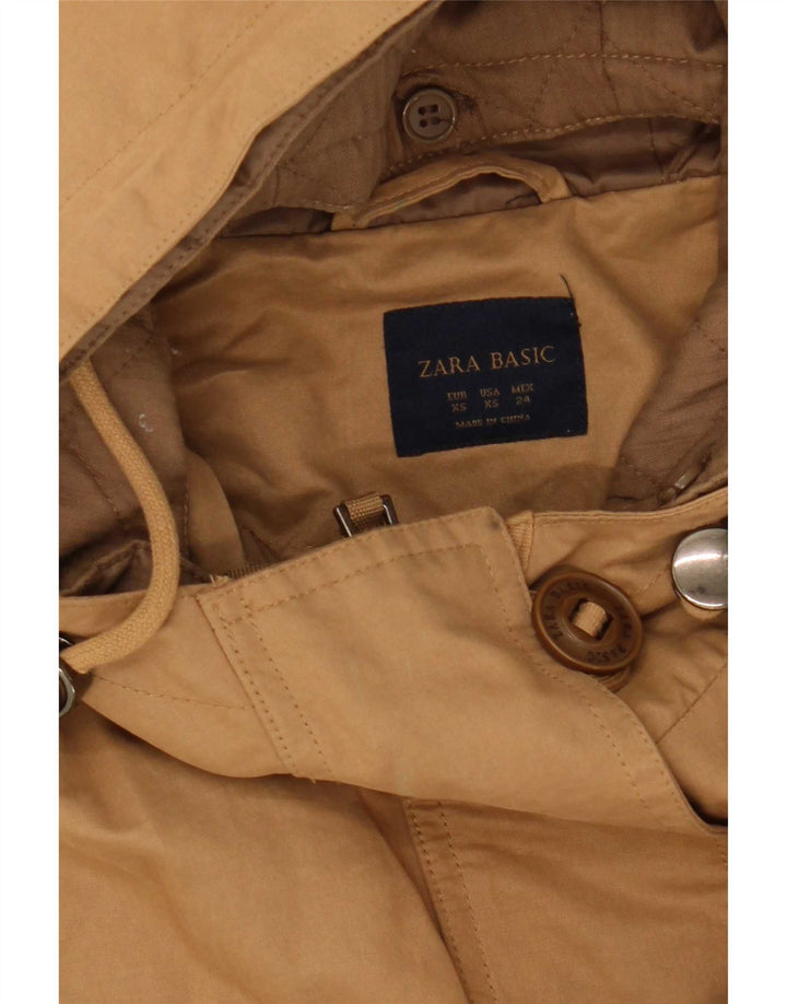 Zara Dame Hooded Parka Jacket UK 6 XS Beige Polyester