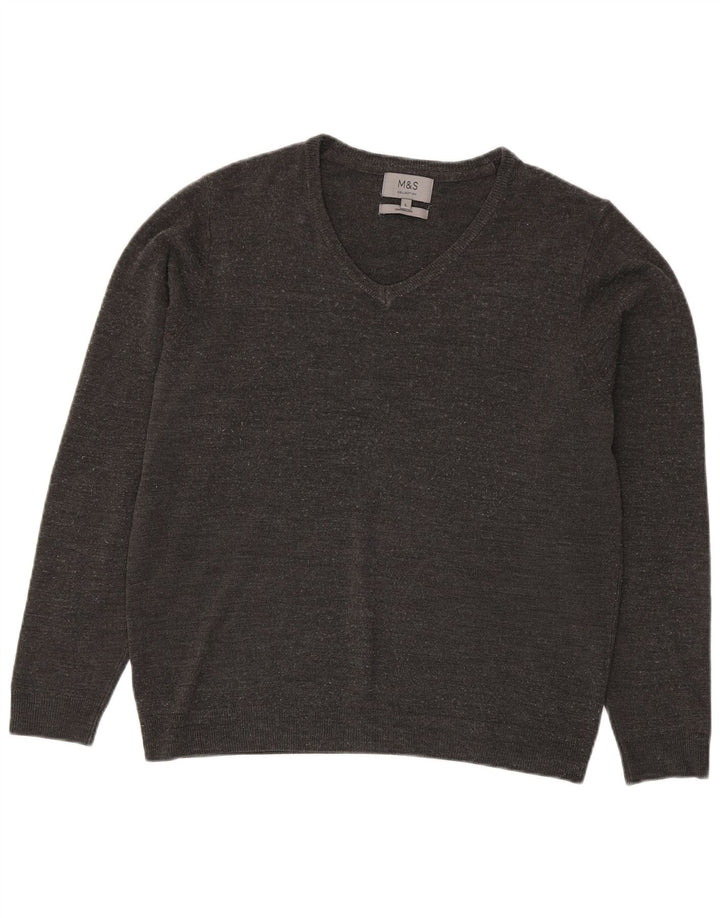 Marks & Spencer Mens V-Neck Jumper Sweater Large Grey Acrylic