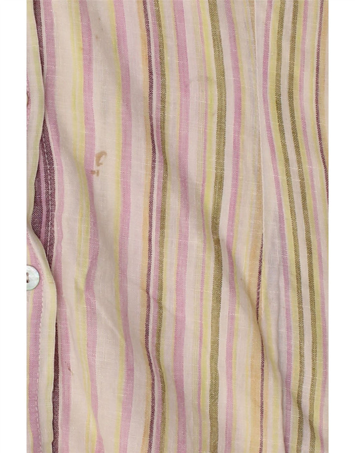 VINTAGE Womens Short Sleeve Shirt UK 14 Medium Beige Striped Vintage Vintage and Second-Hand Vintage from Messina Hembry 