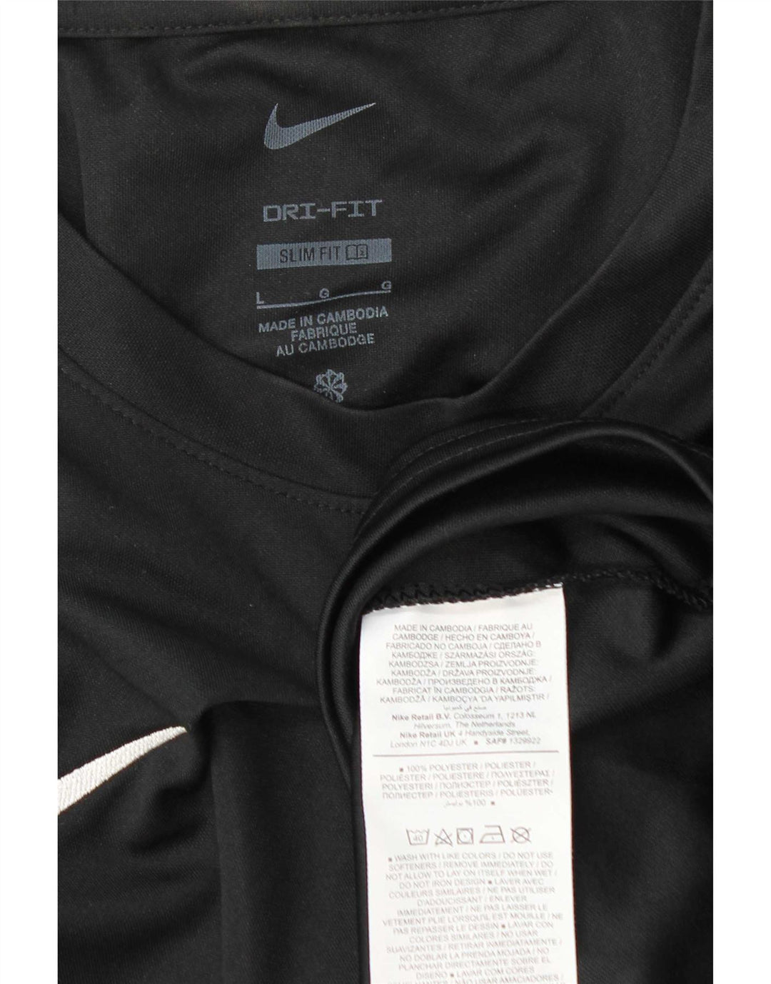 Nike Mens Dri Fit Slim Fit T-Shirt Top Large Black Polyester