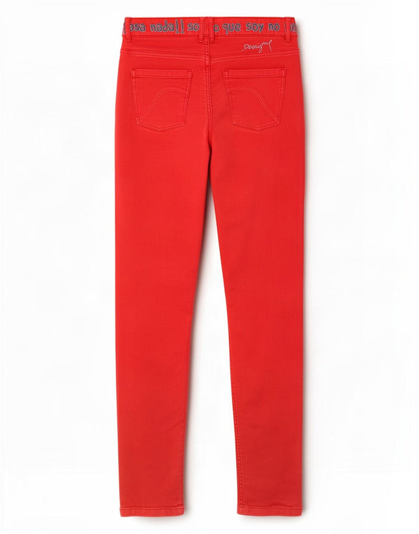 Desigual Womens Graphic Slim Casual Trousers W34 L30 Red Cotton