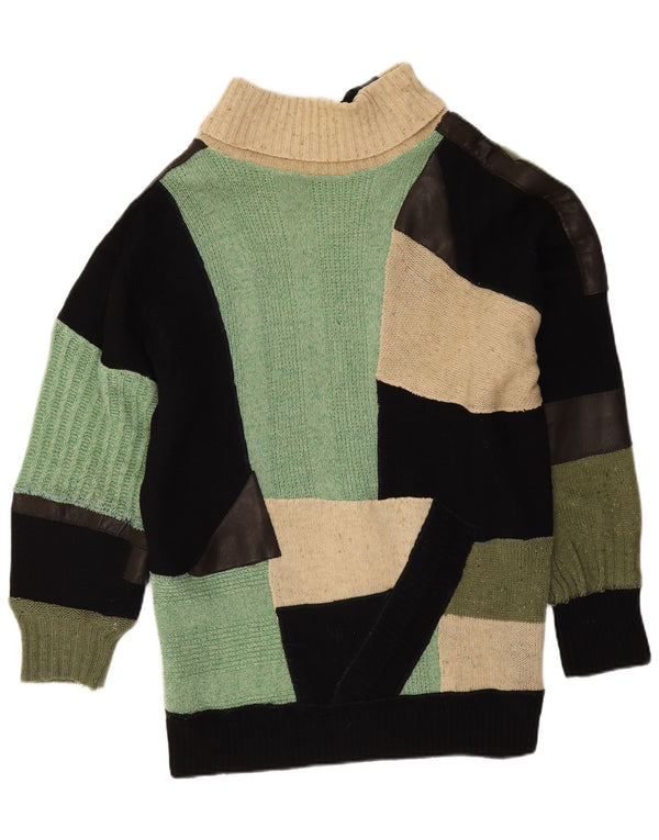 vintage Womens Roll Neck Jumper Sweater UK 14 Grand Patchwork Multicolore