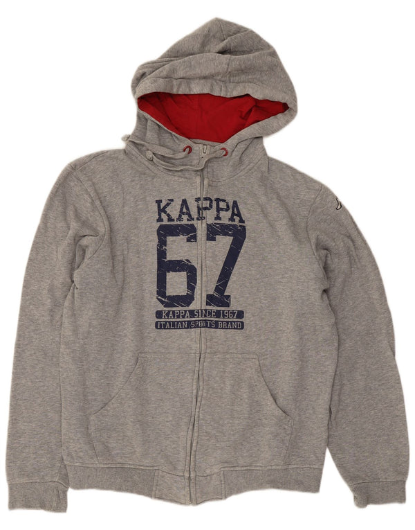 Kappa Womens Graphic Zip Hoodie Pullover UK 14 Mittelgraue Baumwolle