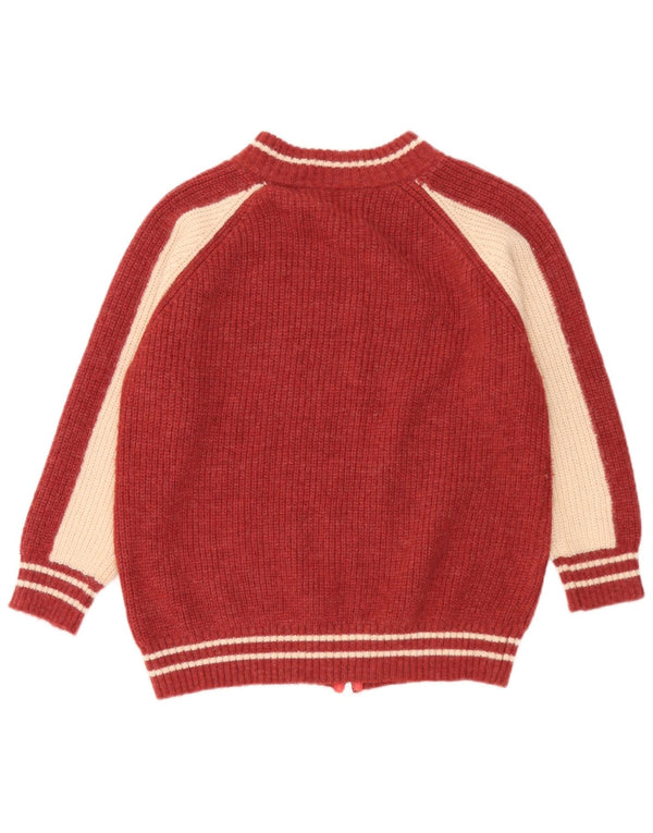 Pulover Cardigan Vintage pentru femei cu fermoar complet UK 14 Medium Red Colorblock