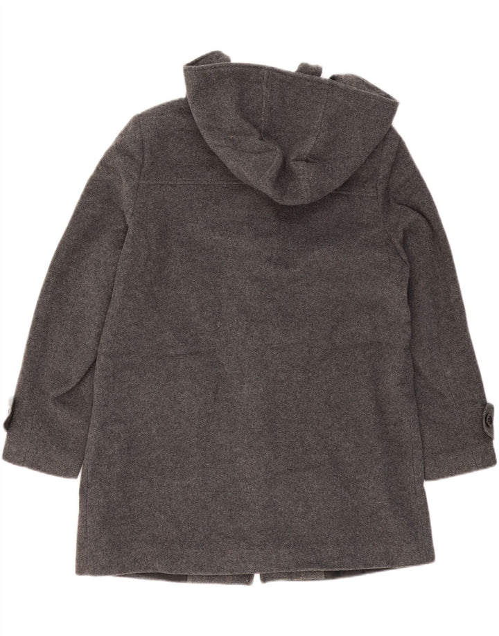 VINTAGE Duffle Coat med hætte til kvinder UK 16 Stor grå uld