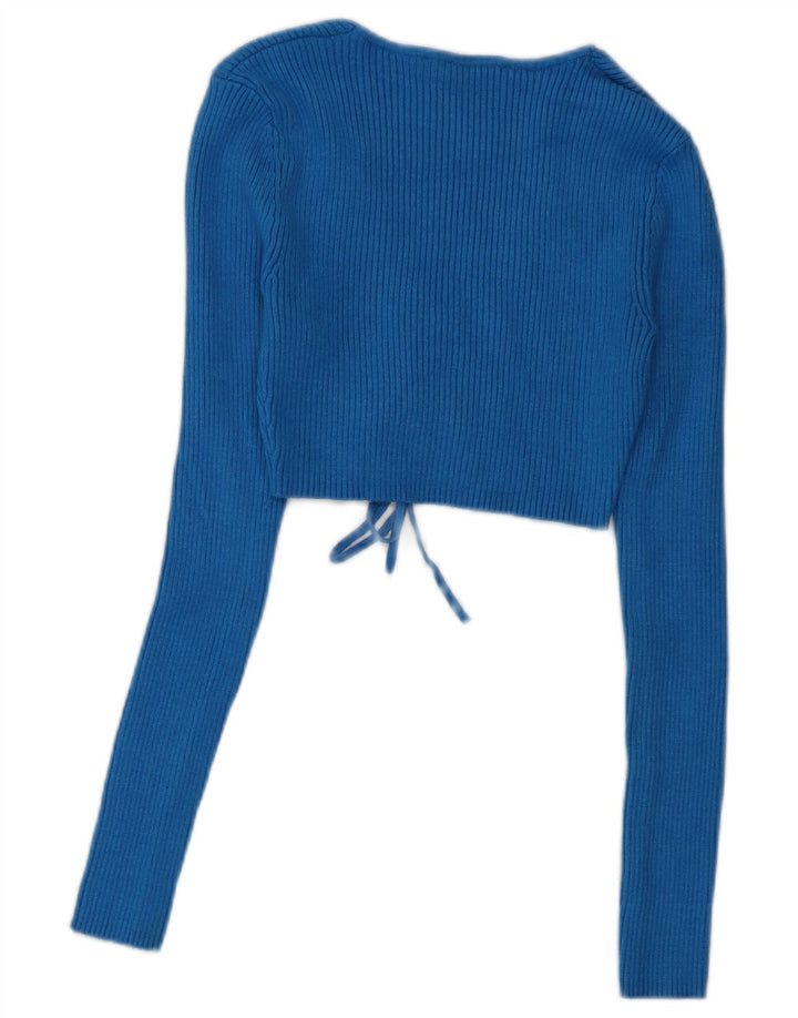 Zara Langærmet Crop Top UK 10 Small Blue Viscose