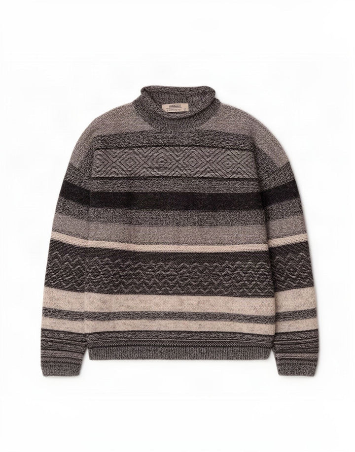 St. Bernard Mens Roll Neck Jumper Sweater Medium Grey Striped Acrylic