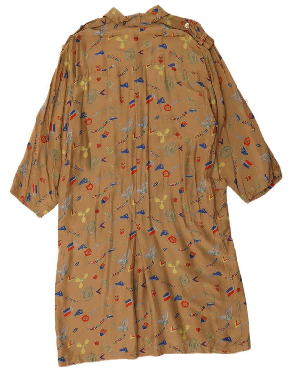 Robe chemise à motif abstrait vintage pour femmes EU 44 XL Marron Géométrique