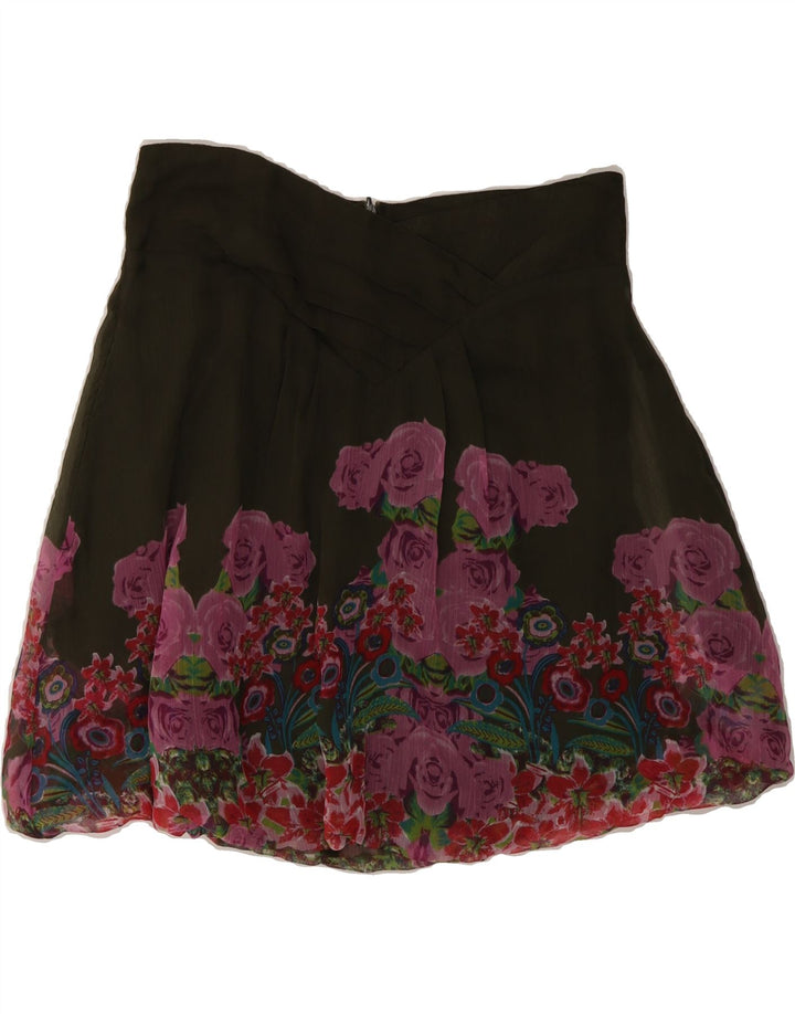 DESIGUAL Womens Bubble Skirt EU 36 Small W30 Khaki Floral Vintage Desigual and Second-Hand Desigual from Messina Hembry 