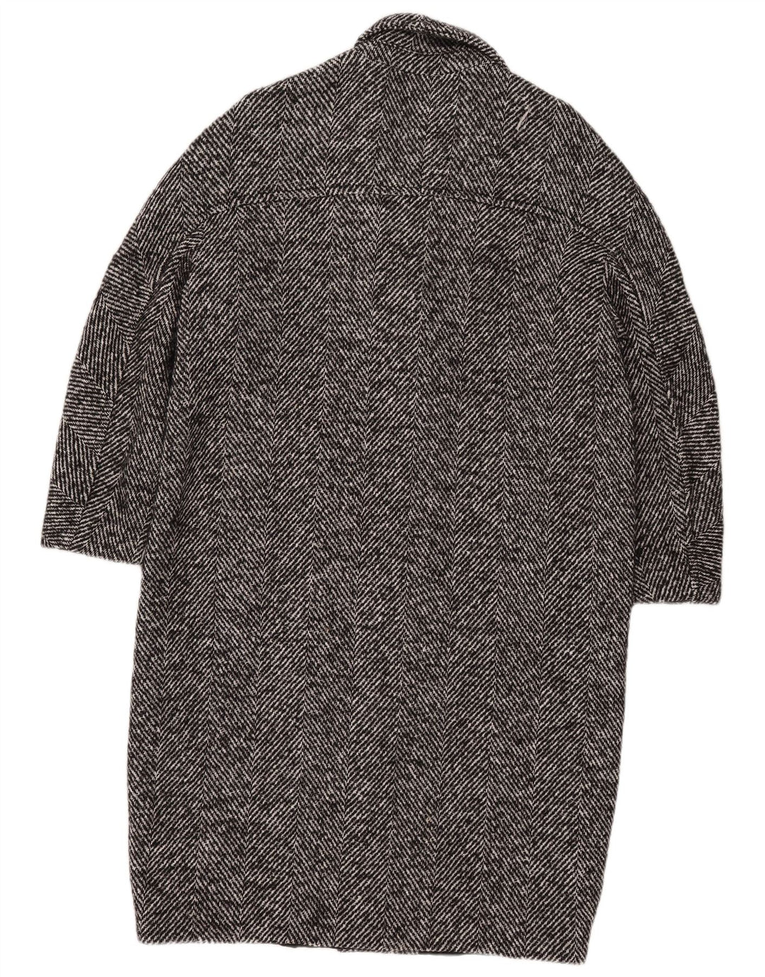 Zara Womens 3/4 Sleeve Overcoat UK 14 Medium Black Herringbone Cotton