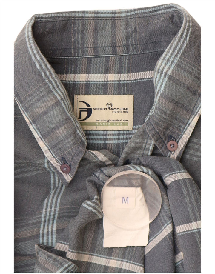 Sergio Tacchini Mens Checked  Shirt Medium Grey Check Cotton