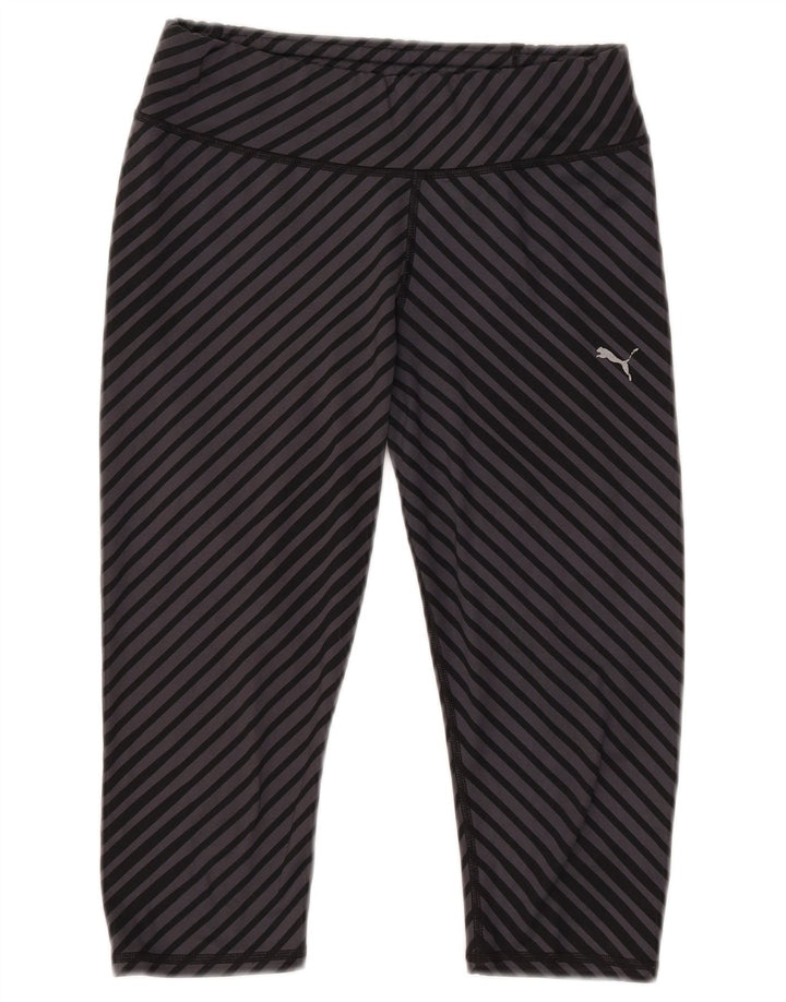 Puma Damen Capri-Leggings UK 12 Mittelgrau gestreiftes Polyester