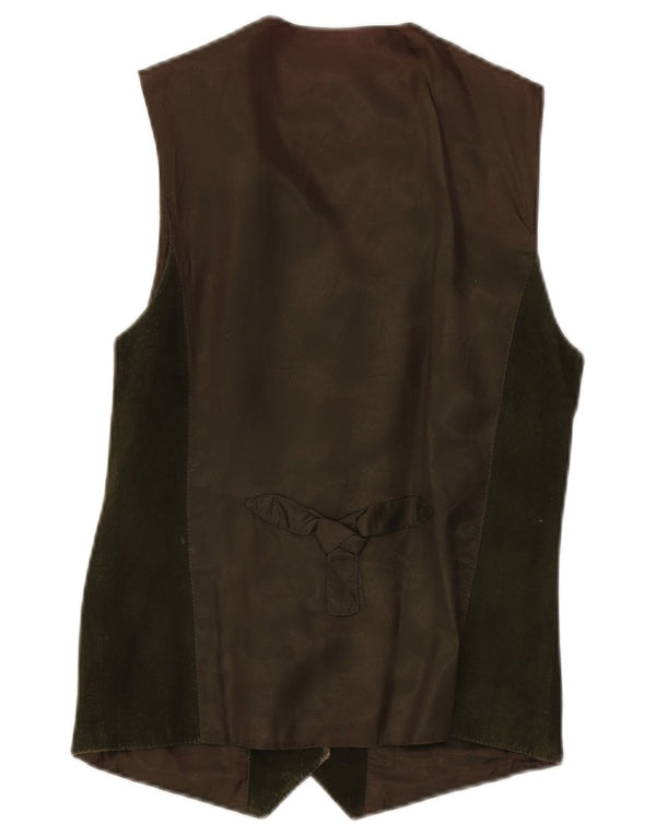 Mouton Blanc Womens Suede Waistcoat UK 10 Small Green Leather