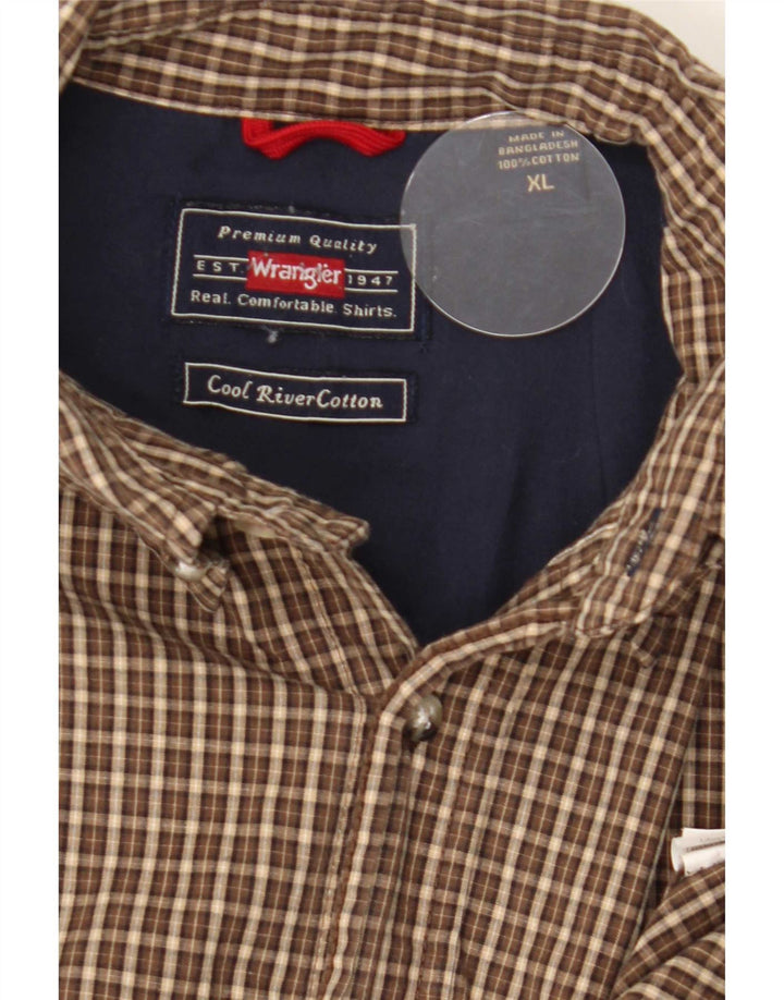 Wrangler Mens Shirt XL Brown Check Cotton