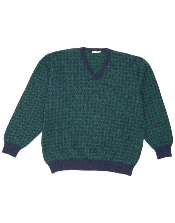 Della Ciana Mens V-Neck Jumper Sweater IT 52 Large Green Geometric
