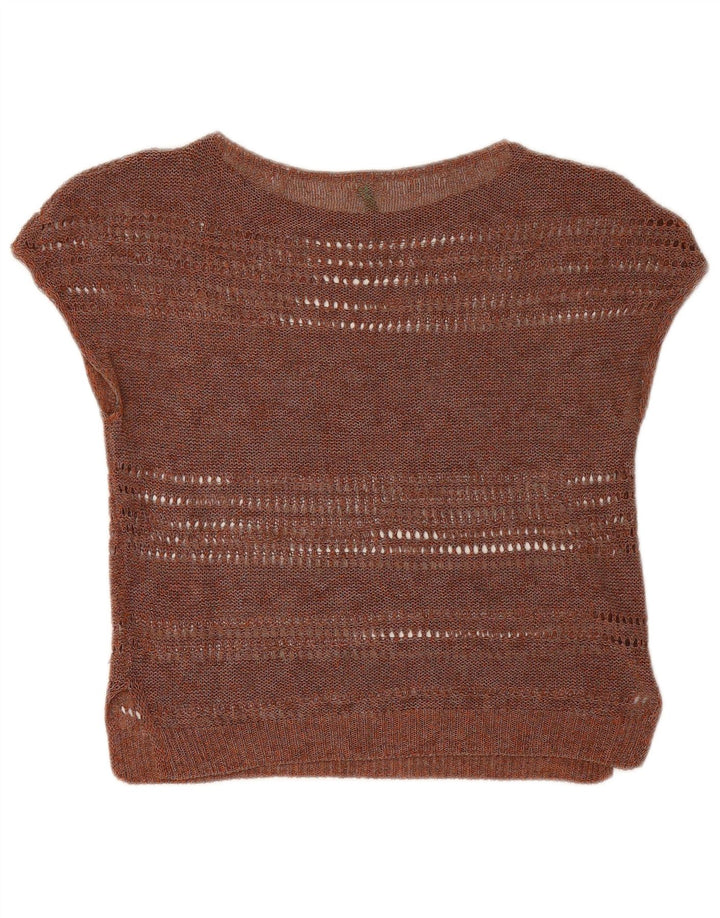 Benetton Womens Crop Knit Bluse Top UK 12 Medium Brown