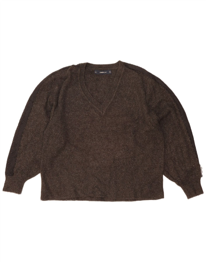 Zara Womens Oversized V-Neck Jumper Sweater UK 10 Small Grey