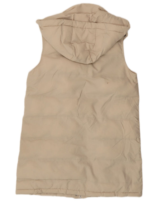 Zara Womens Longline Hooded Padded Gilet UK 14 Medium Beige Polyester