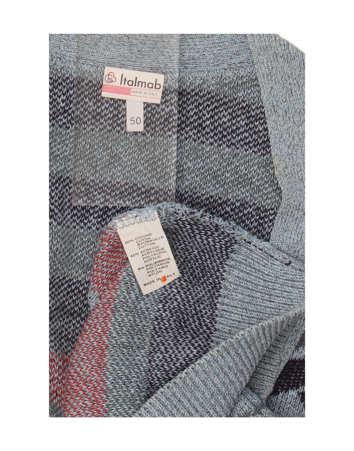 VINTAGE Mens Cardigan Sweater IT 50 Medium Blue Geometric Cotton Vintage Vintage and Second-Hand Vintage from Messina Hembry 