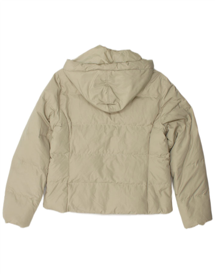 CHAMPION Womens Hooded Padded Jacket UK 14 Medium Off White Polyester