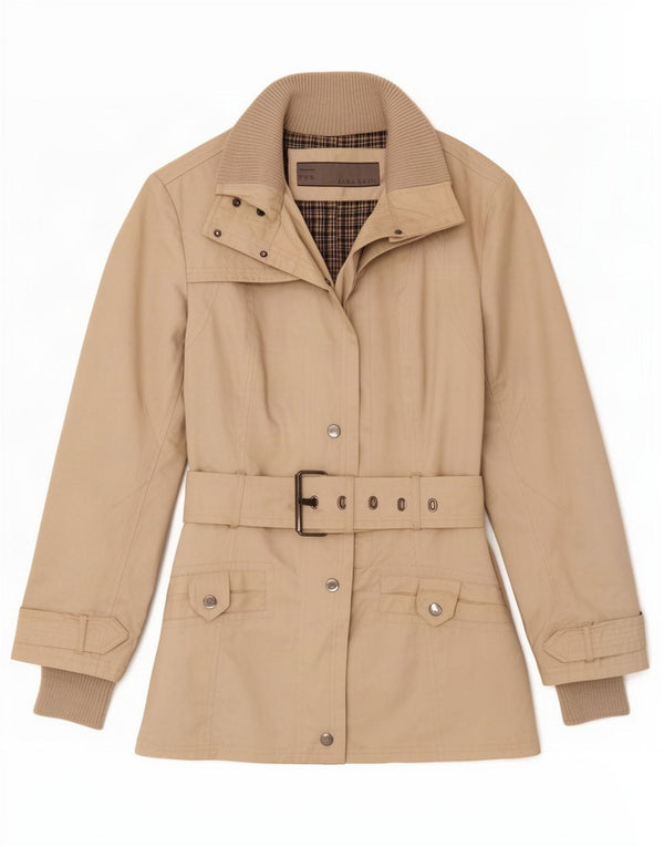 Zara Mujer Gabardina Corta UK 44 Algodón Beige Medio
