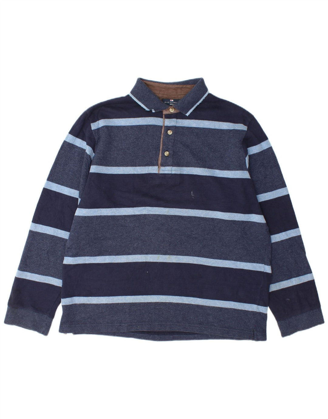Marks & Spencer Mens Long Sleeve Rugby Polo Shirt Medium Navy Blue Striped