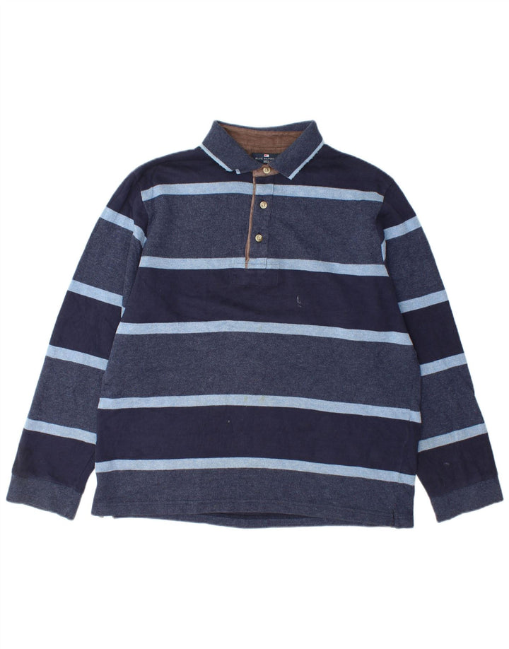 Marks & Spencer Mens Long Sleeve Rugby Polo Shirt Medium Navy Blue Striped