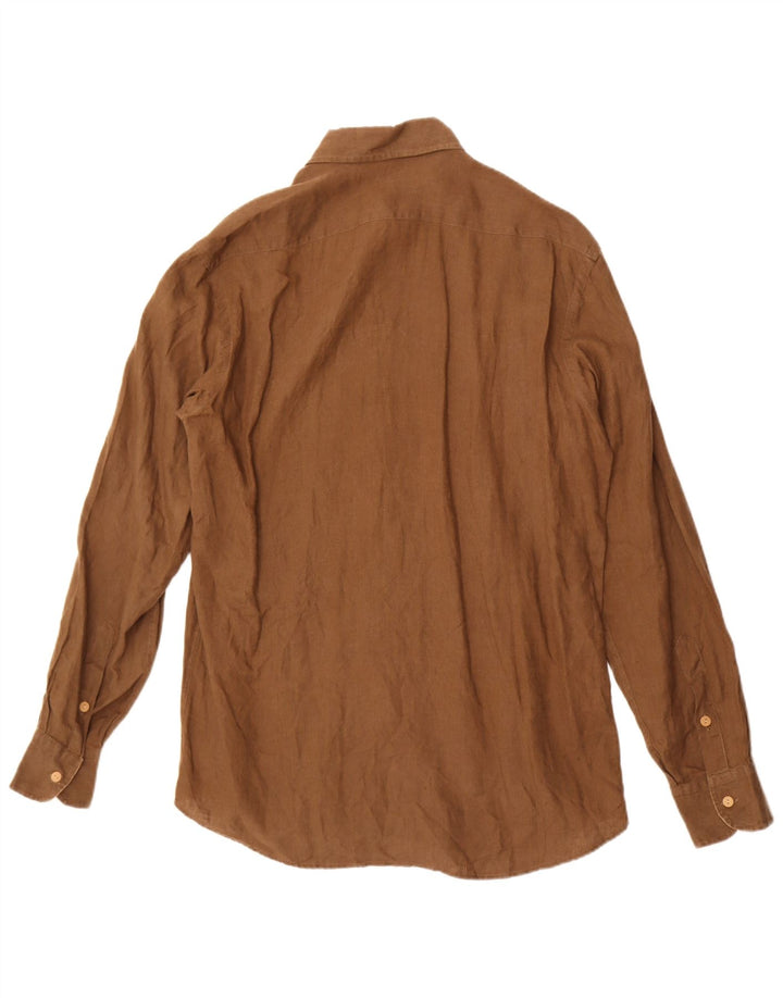 ALVIERO MARTINI Mens Shirt Size 40 Medium Brown Linen
