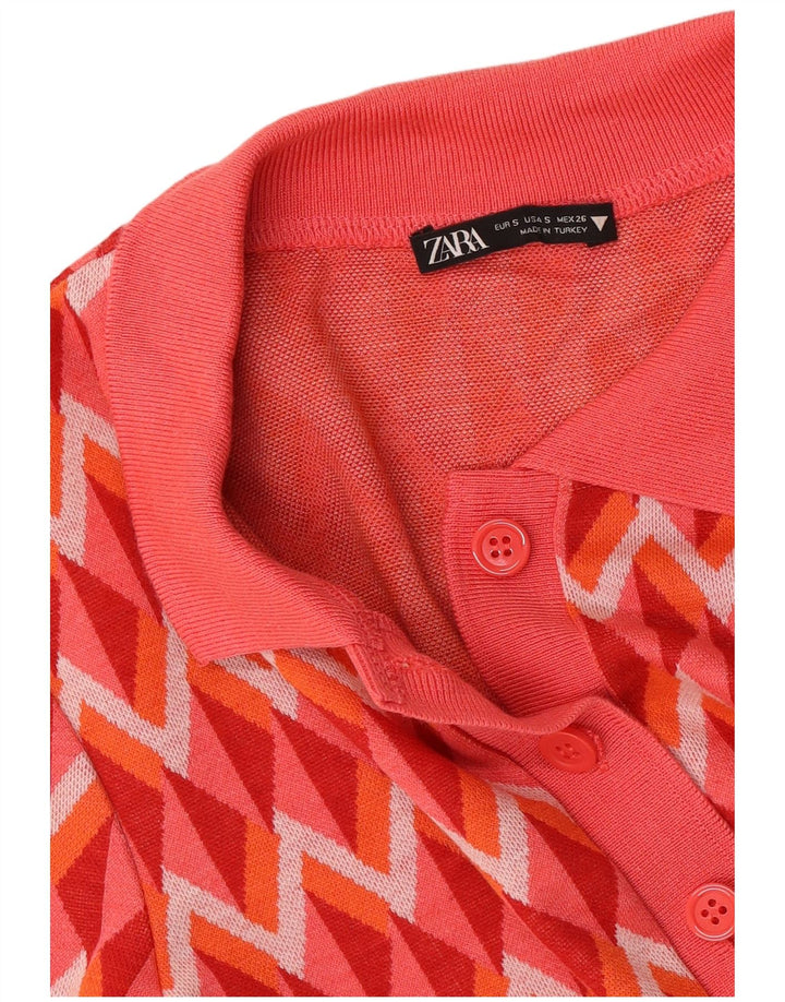 Zara Womens Polo Dress UK 10 Small Red Chevron