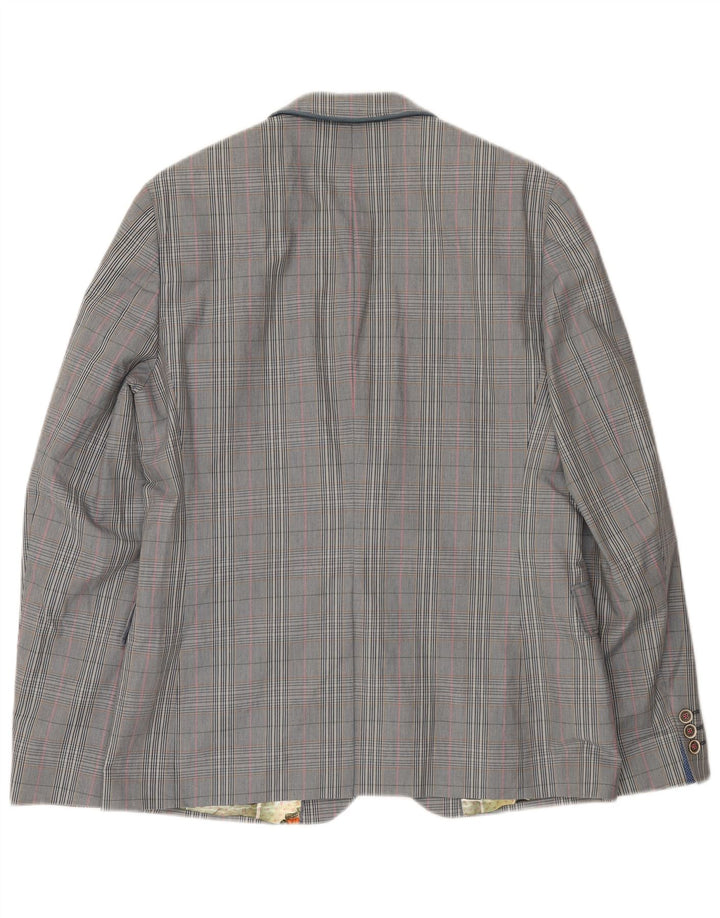 Ted Baker Mens 2 Button Blazer Jacket Size 4 Large Grey Check Cotton
