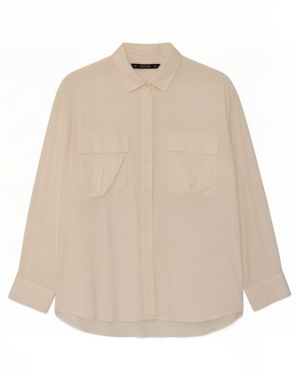 Camicia militare Zara da donna UK 14 viscosa bianca media