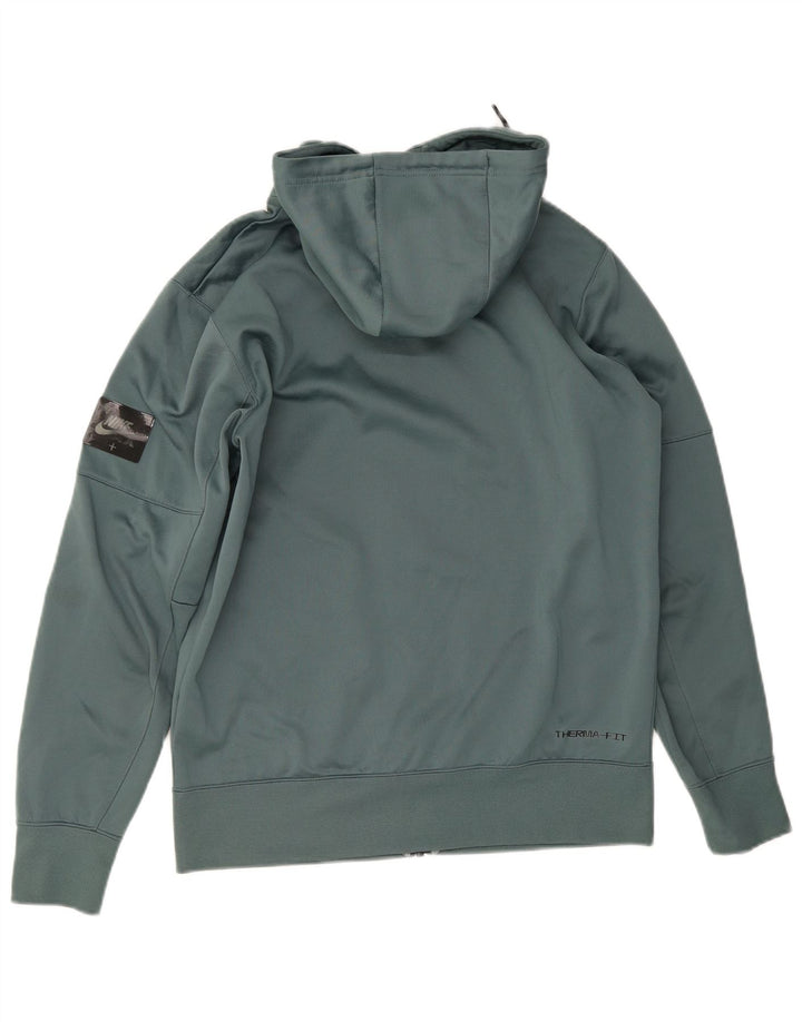 Felpa con cappuccio e zip grafica Nike Therma-Fit da uomo in poliestere verde medio