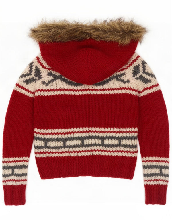 Superdry Maglione cardigan con cappuccio da donna UK 10 Small Red Fair Isle acrilico