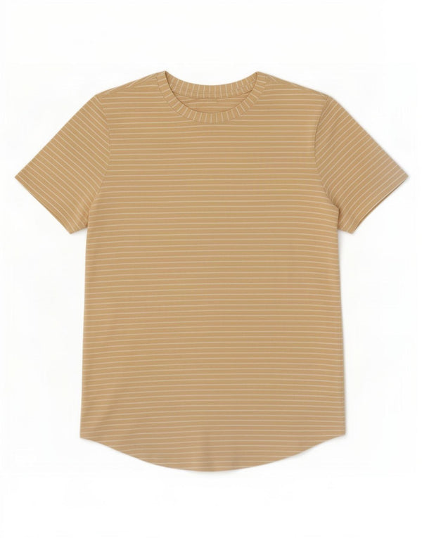Lululemon Damen T-Shirt Top UK 12 Medium Beige gestreift