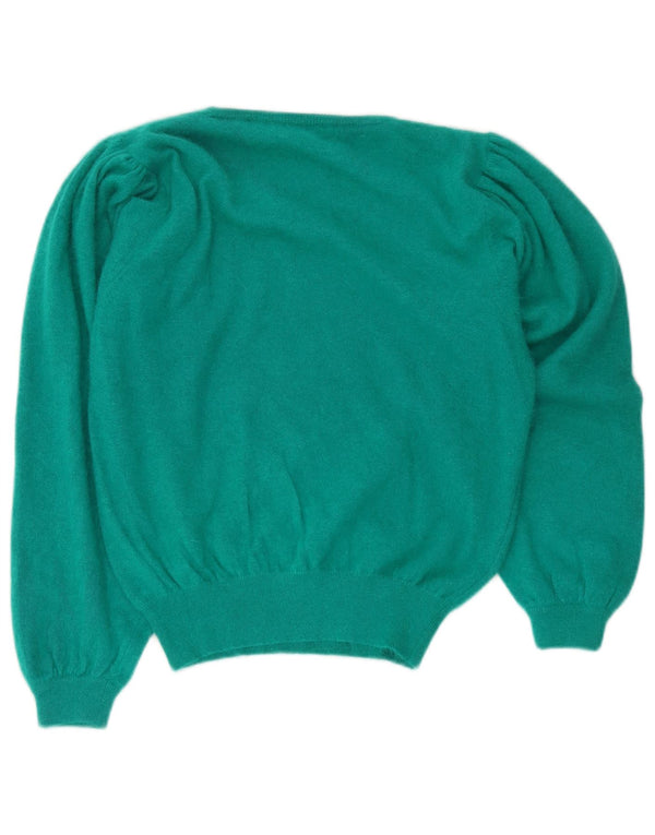 Vintage damski sweter z wycięciem pod szyją, UK 14, średni, zielony, kwiatowy