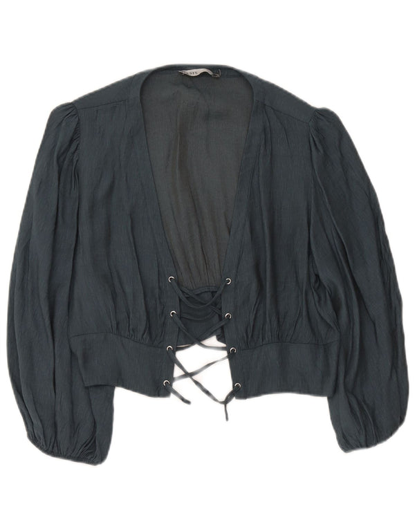 Oasis - Camicetta corta a maniche lunghe, vestibilità comoda, da donna, taglia UK 10, piccola, verde