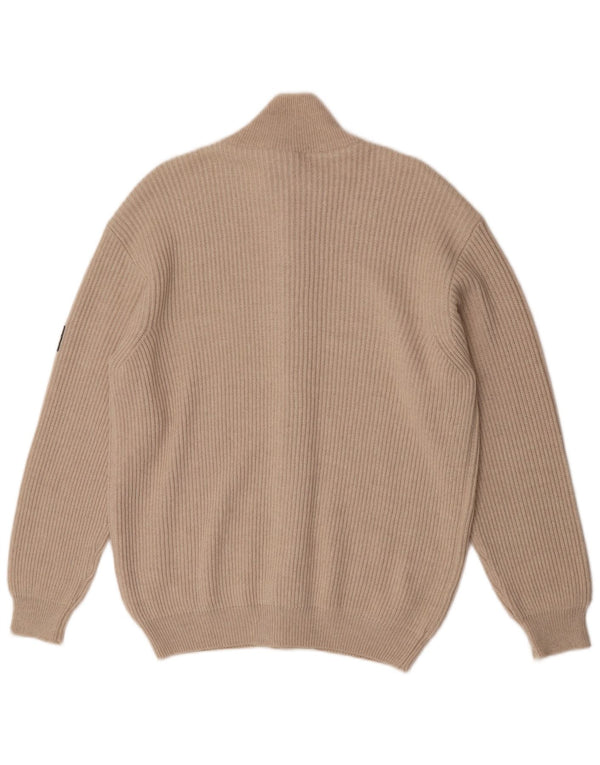 Navigare Mens Cardigan Sweater Large Beige Merino Wool