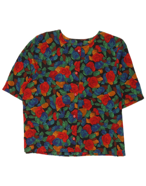 Vintage Womens Short Sleeve Shirt Blouse UK 16 Large Multicoloured Floral
